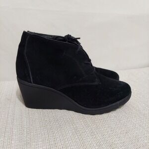 White Mountain Kahlua Leather‎ Wedge Ankle Boots Womens Sz 10M Black